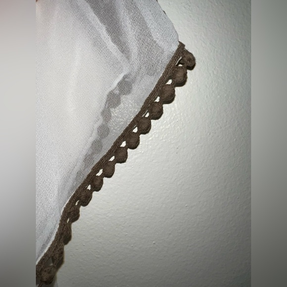 Bar III sheer white blouse with tan crotchet details - Picture 10 of 13